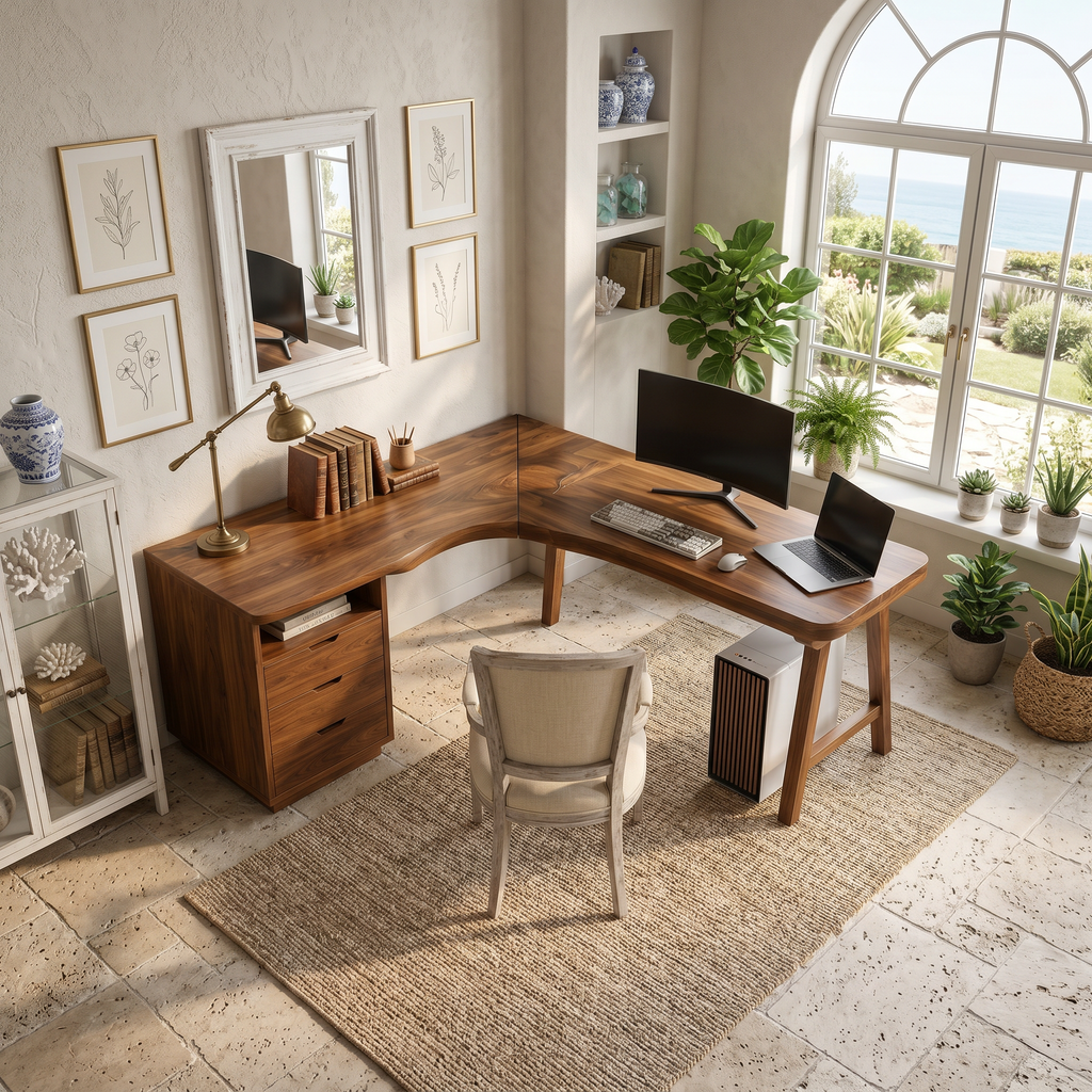 Organic Executive Desk Bedroom Workspace, solid wood, built to order, view 2