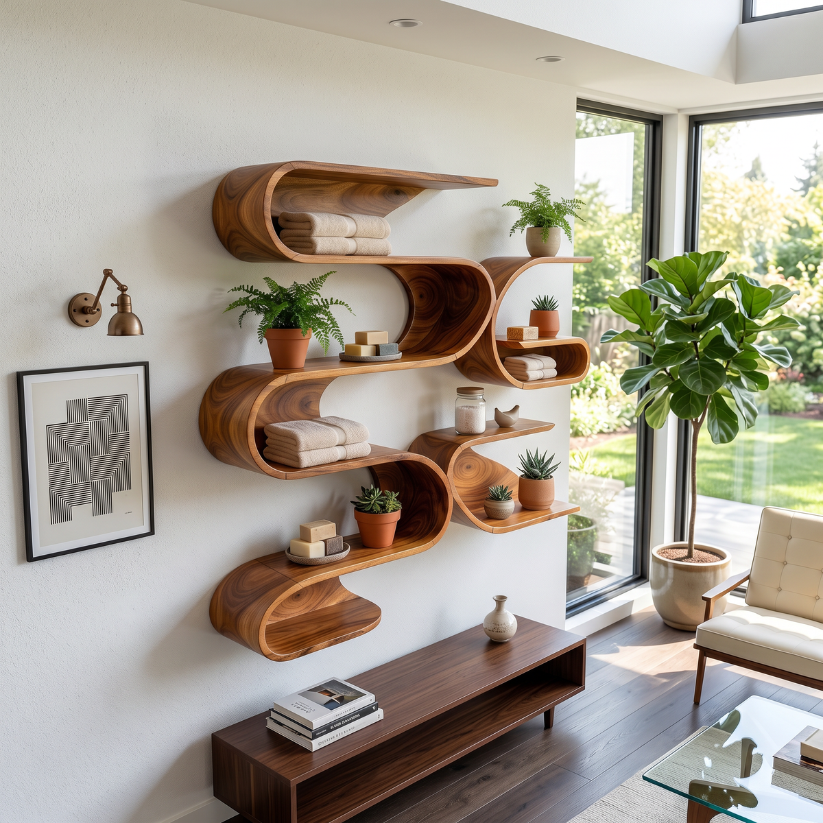 Organic Modern Wall Mounted Shelves, solid wood, built to order, view 3
