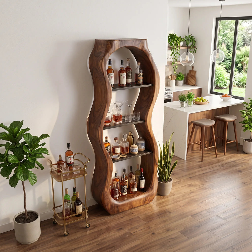 Handcrafted Sculptural Liquor Cabinet Cafe, solid wood, built to order