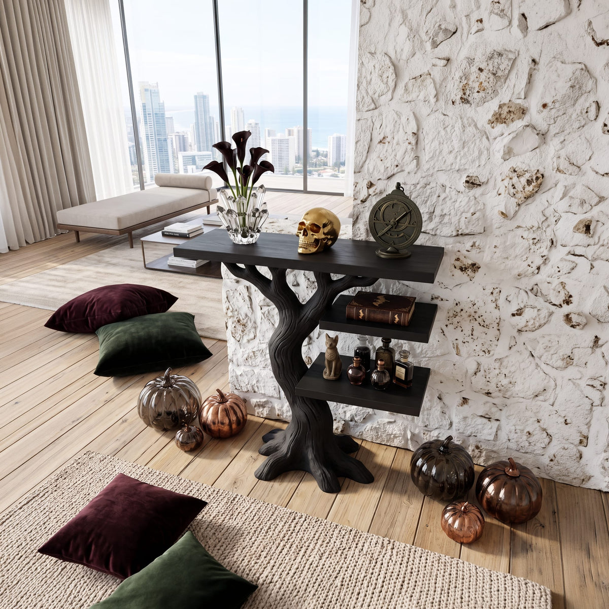 Contemporary Woodland Branch Console Table, solid wood, built to order