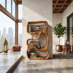 Minimalist Bookshelf Featuring Curved Side Panels, solid wood, built to order
