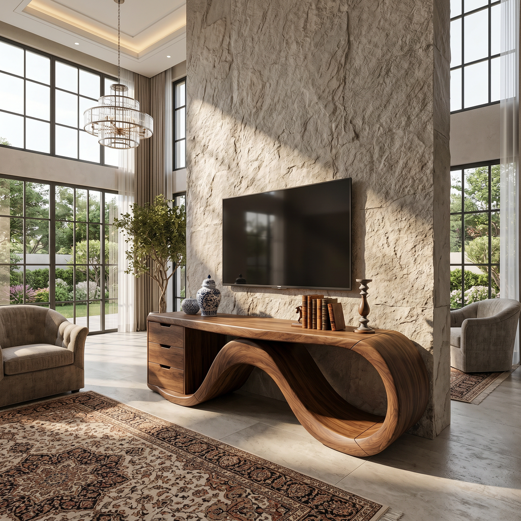 Wave Form Wooden Media Console Residence, solid wood, built to order, view 3