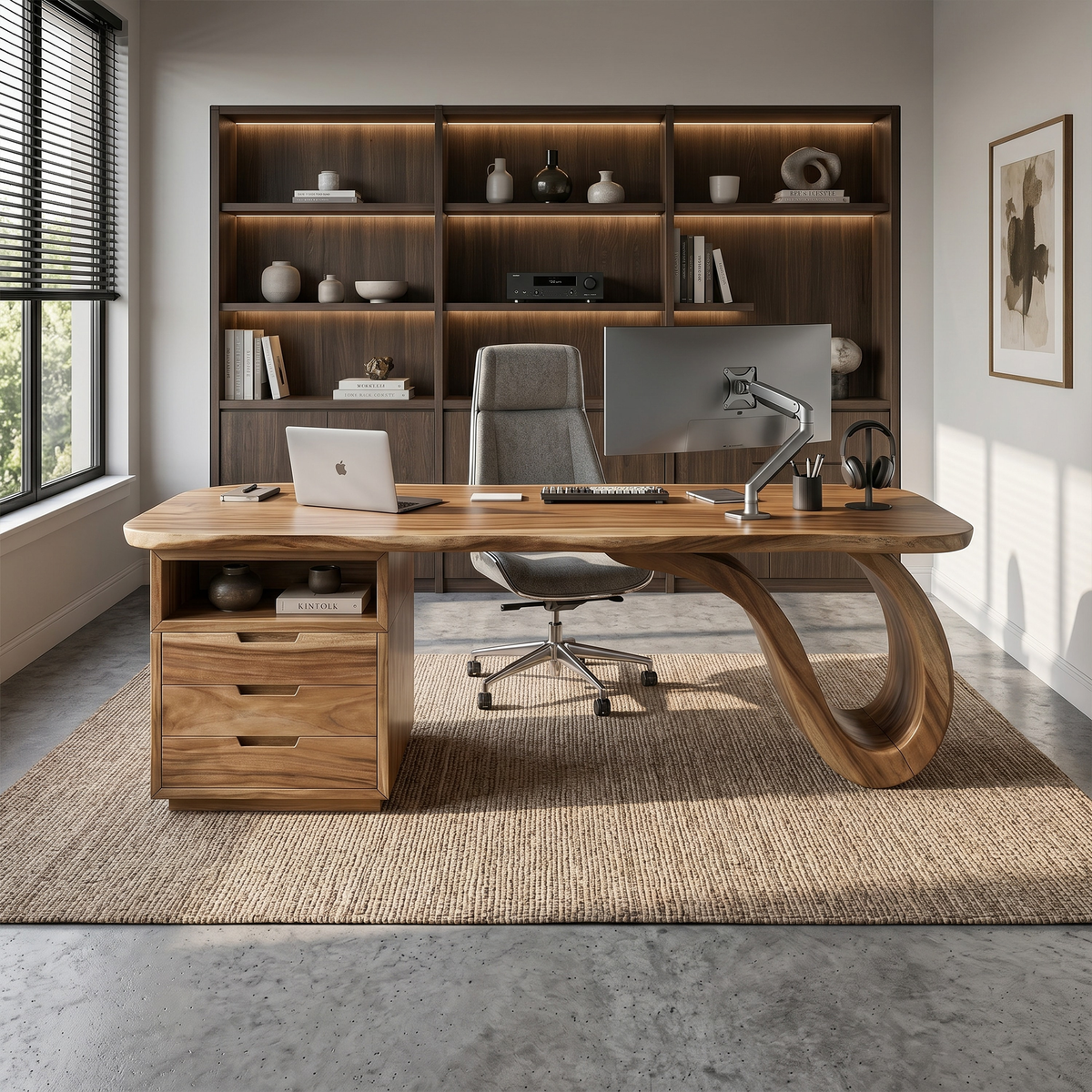 Organic Sculptural Executive Desk Workspace, solid wood, built to order, view 3