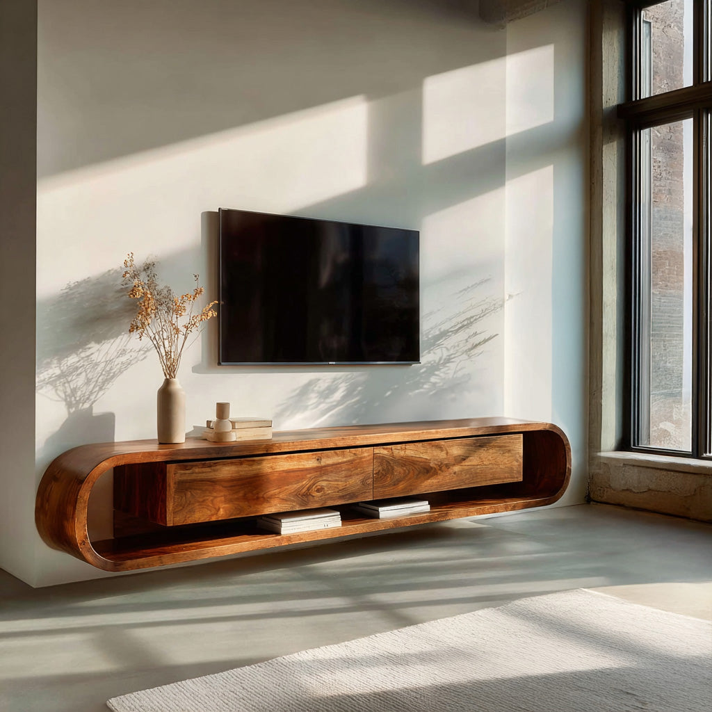 Organic Floating Sculptural TV Console, solid wood, built to order, view 3