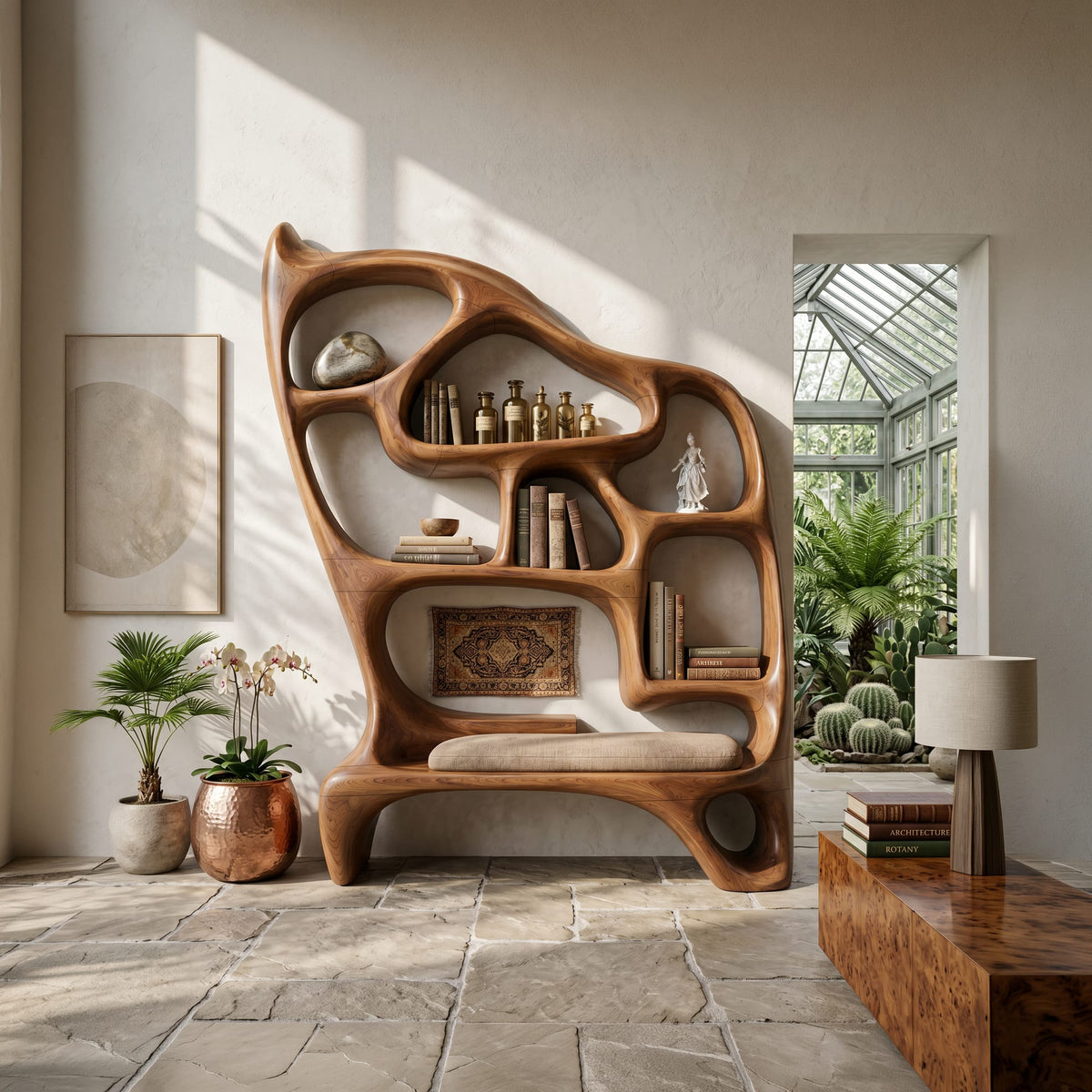 Mid Century Display Bookshelf, solid wood, built to order