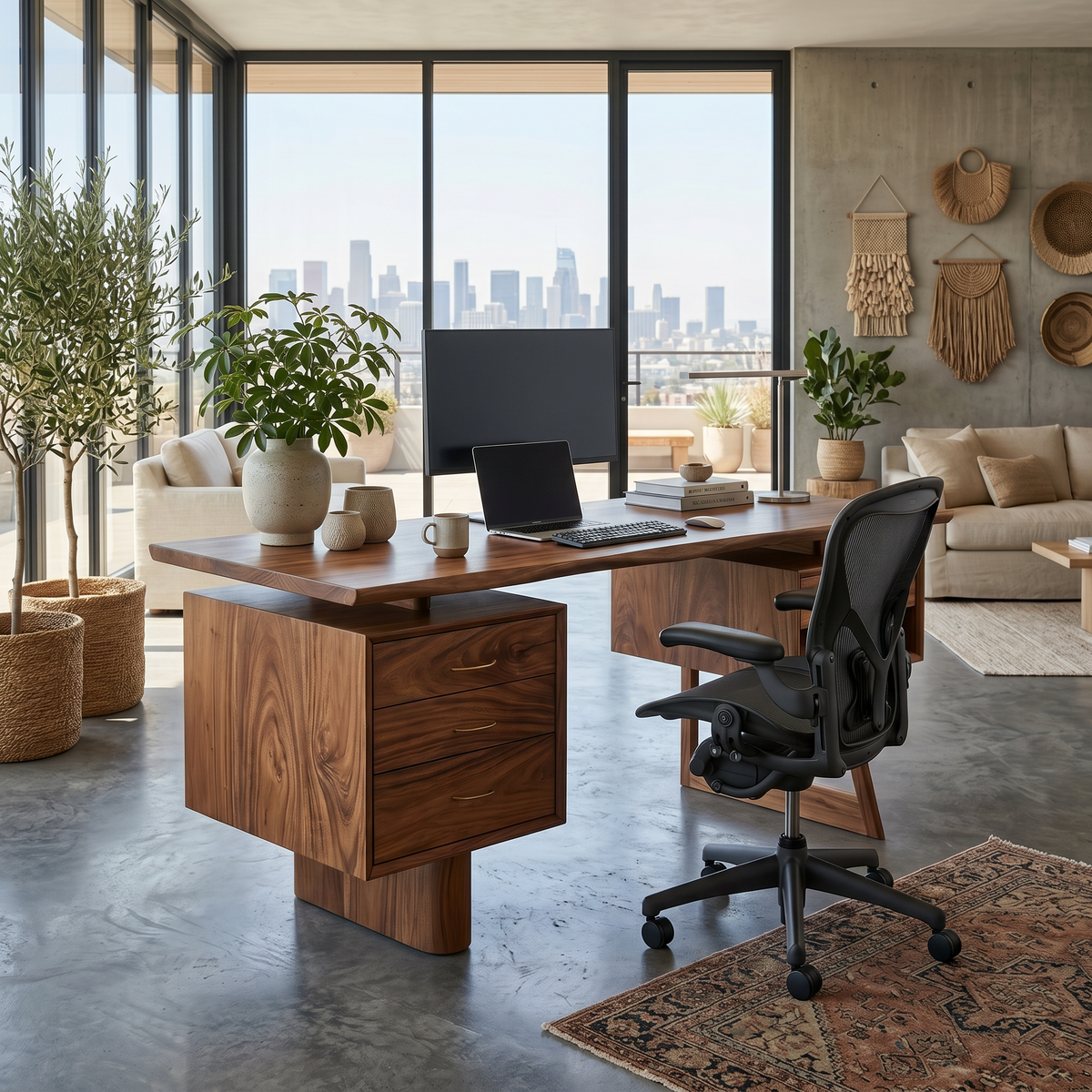 Minimalist Executive Desk Home Workspace, solid wood, built to order, view 3