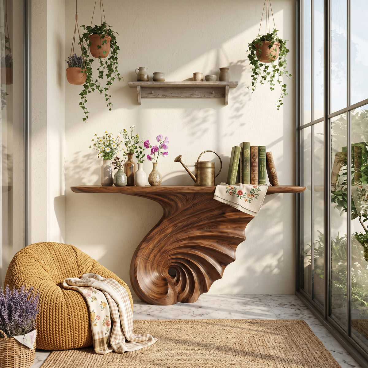 Spiral Base Console Table Contemporary Villa, solid wood, built to order
