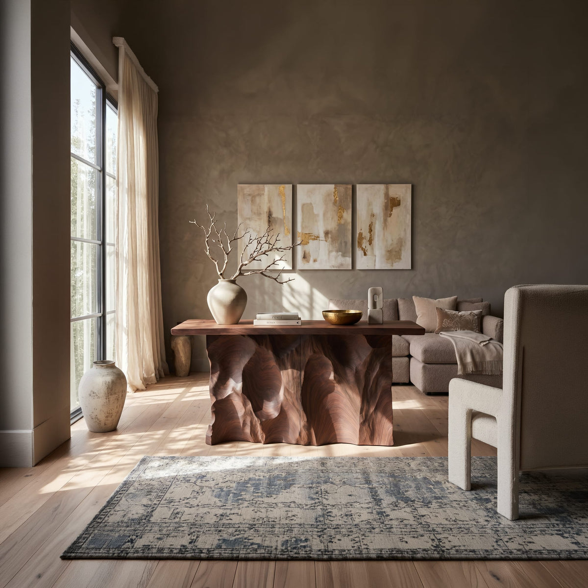 Minimalist Raw Edge Hall Table, solid wood, built to order