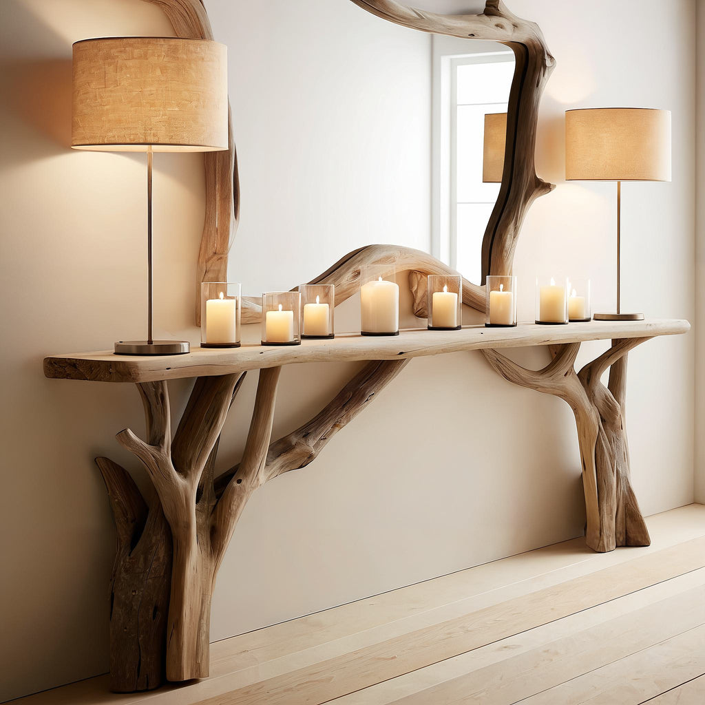 Decorative Wooden Floating Edge Entryway Table, solid wood, built to order