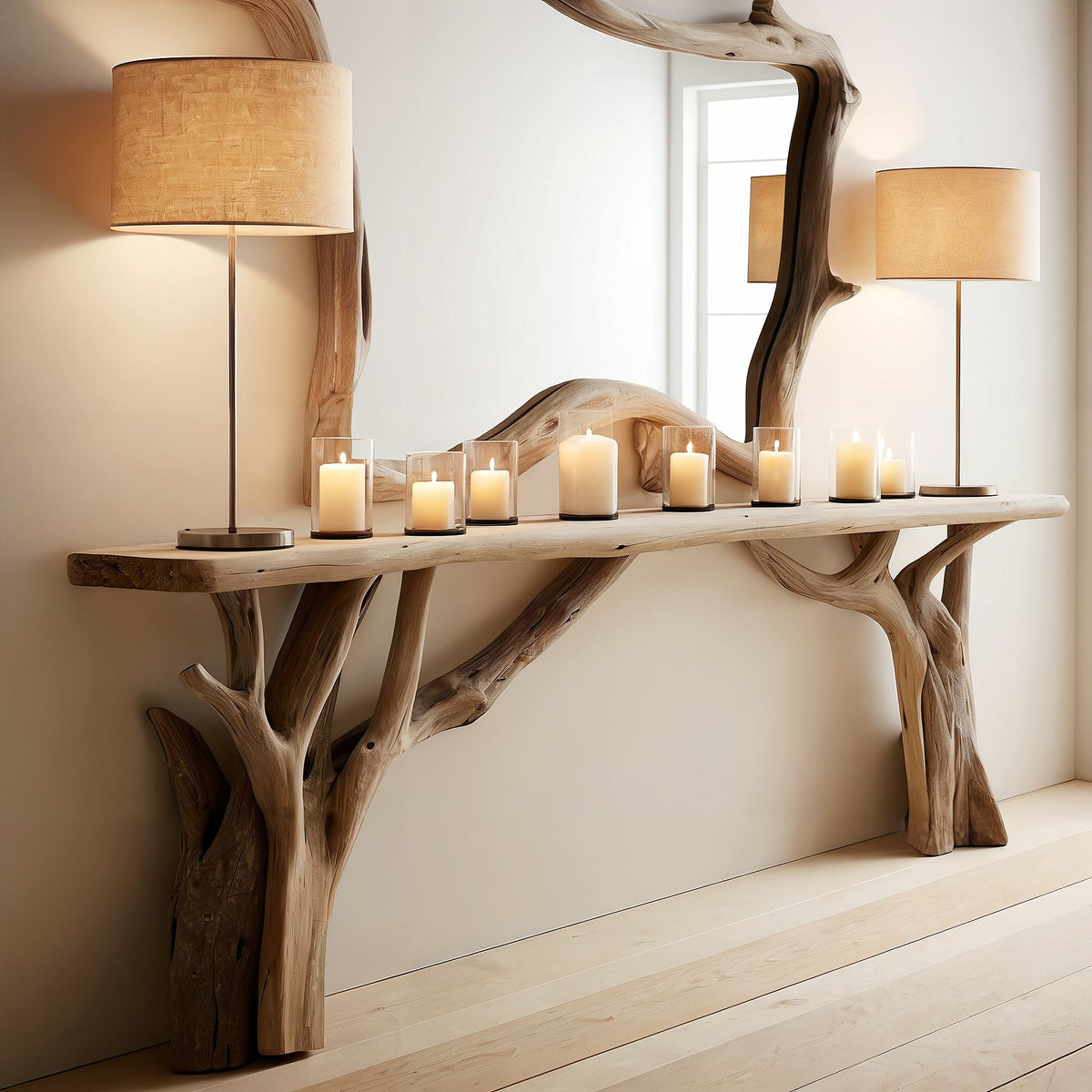 Decorative Wooden Floating Edge Entryway Table, solid wood, built to order