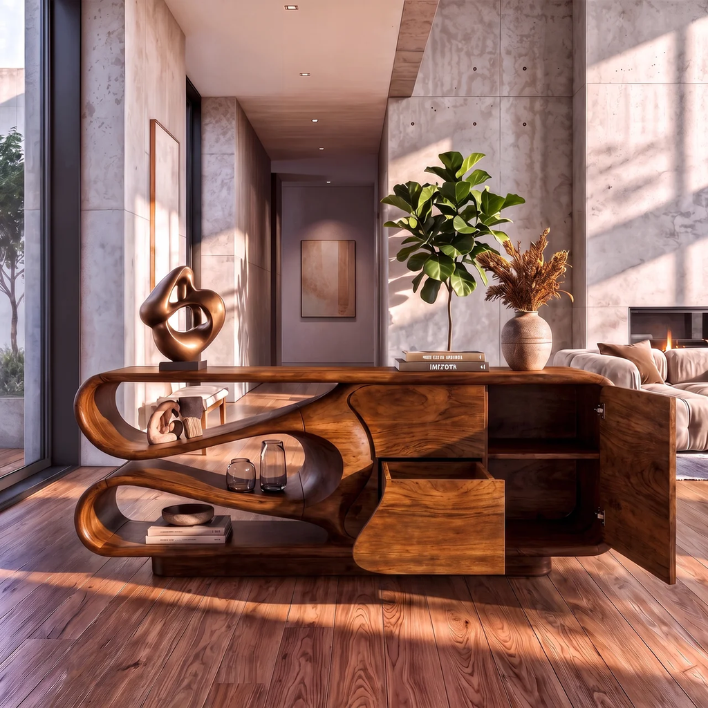 Organic Sideboard with Integrated Drawers and Flowing Silhouette, solid wood, built to order, view 2