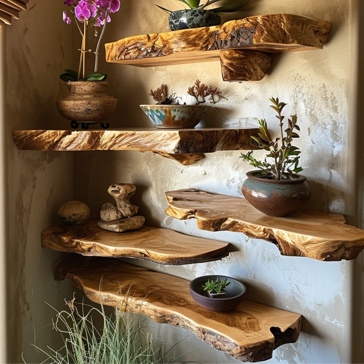 Live Edge Floating Shelf Wall Mount, solid wood, built to order