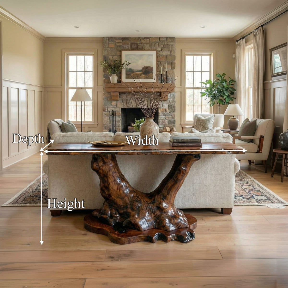 Organic Tree Root Style Console Table Solid Living Room, solid wood, built to order