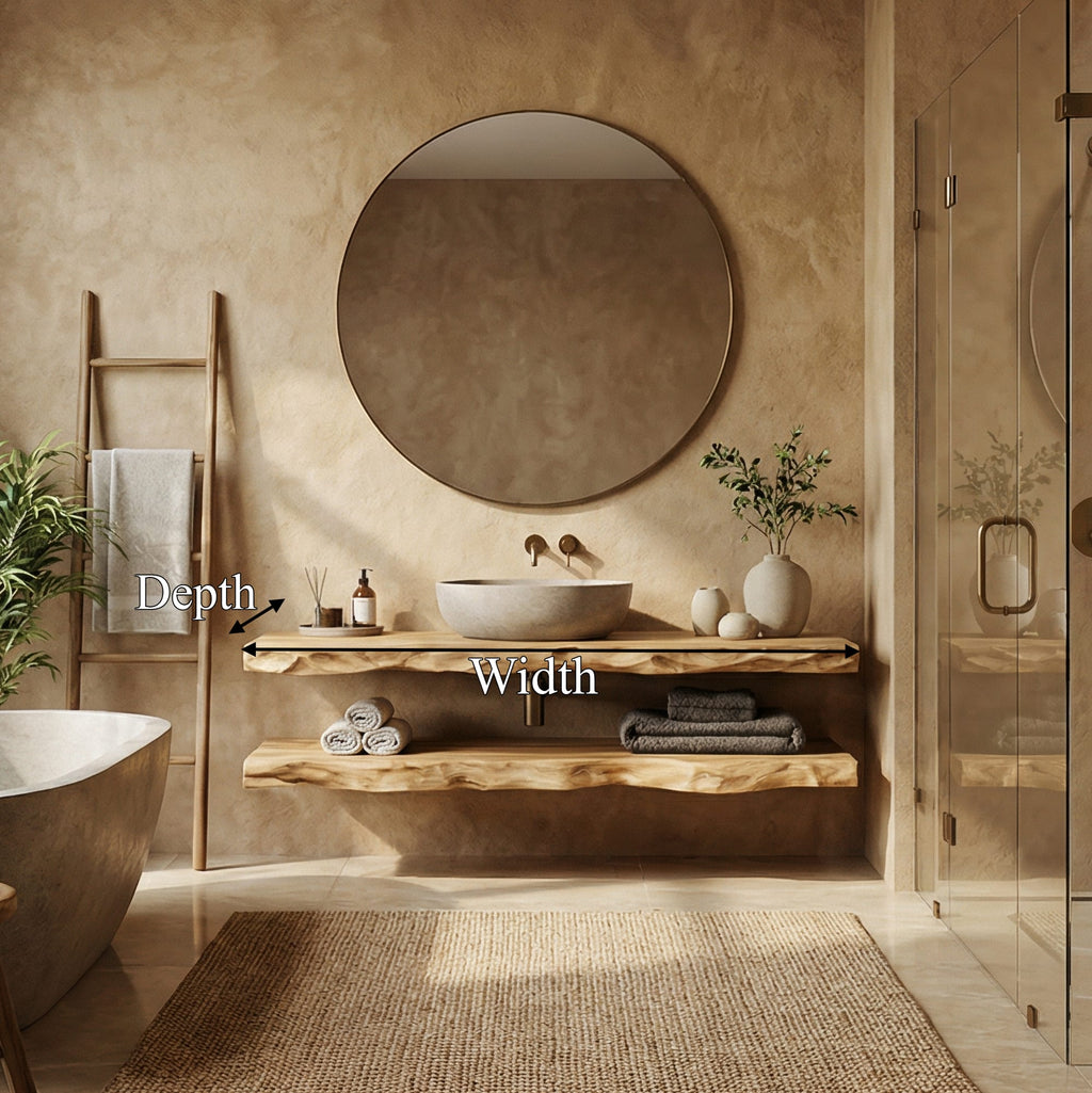 Mediterranean Floating Bathroom Vanity, solid wood, built to order