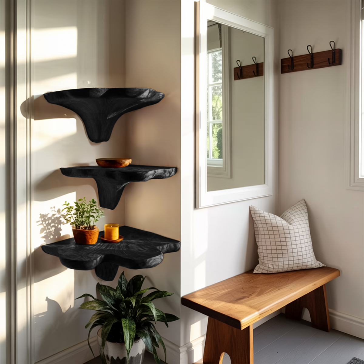 Farmhouse Live Edge Mushroom Shelf, solid wood, built to order, view 4