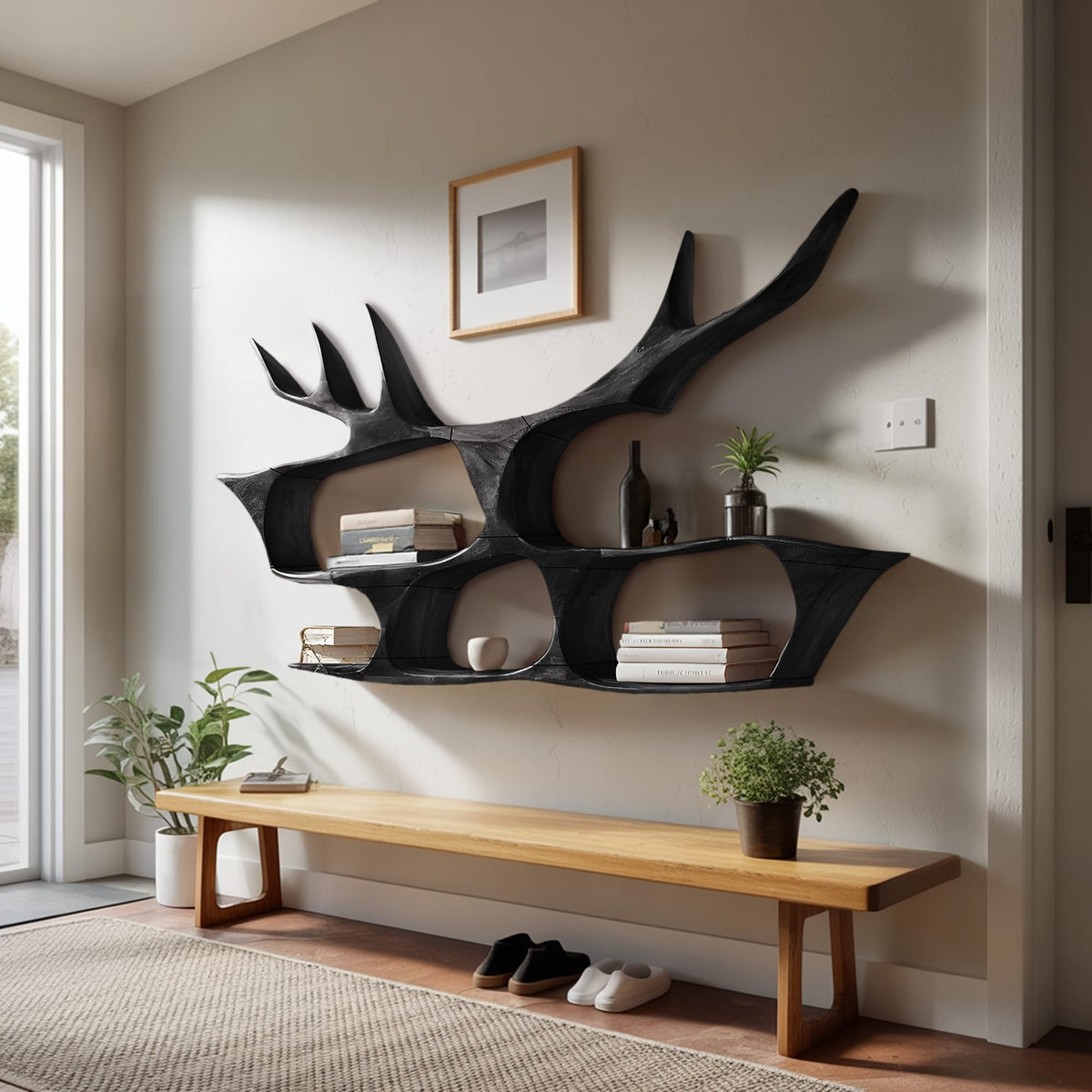 Mid Century Handcrafted Wall Mount Shelf, solid wood, built to order