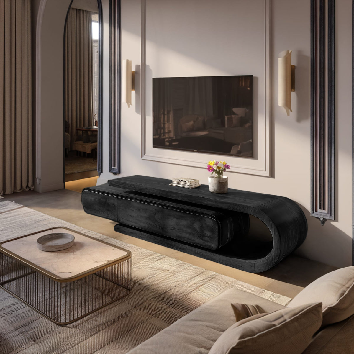 Curved Sculptural Media TV Cabinet