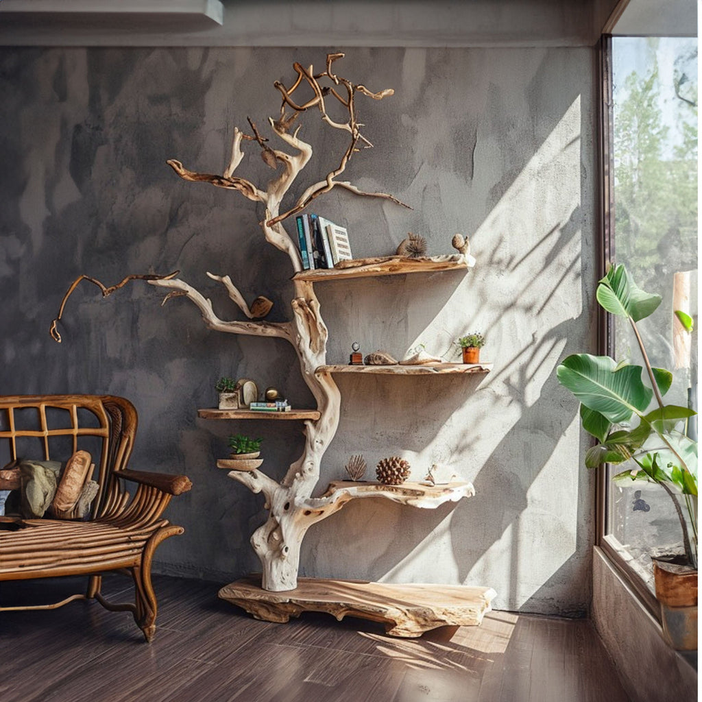 Tree Branch Standing Corner Shelf Solid, solid wood, built to order