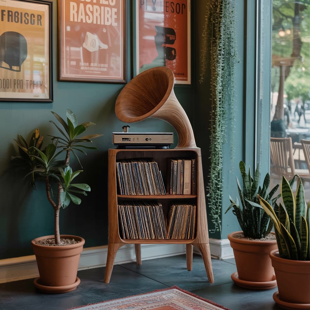 Mid Century Modern Record Console Table, solid wood, built to order