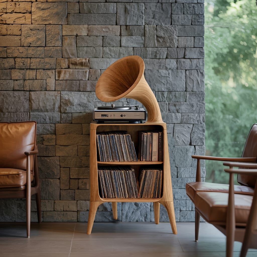 Mid Century Modern Record Console Table, solid wood, built to order