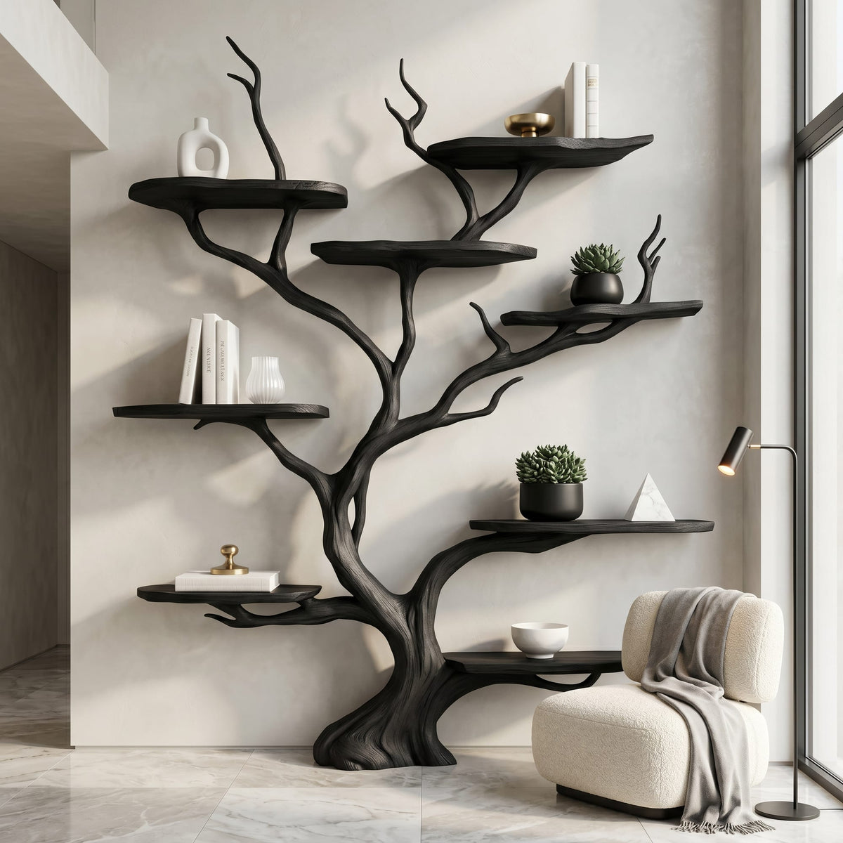 Wall Mounted Tree Shelf Natural Gift, solid wood, built to order