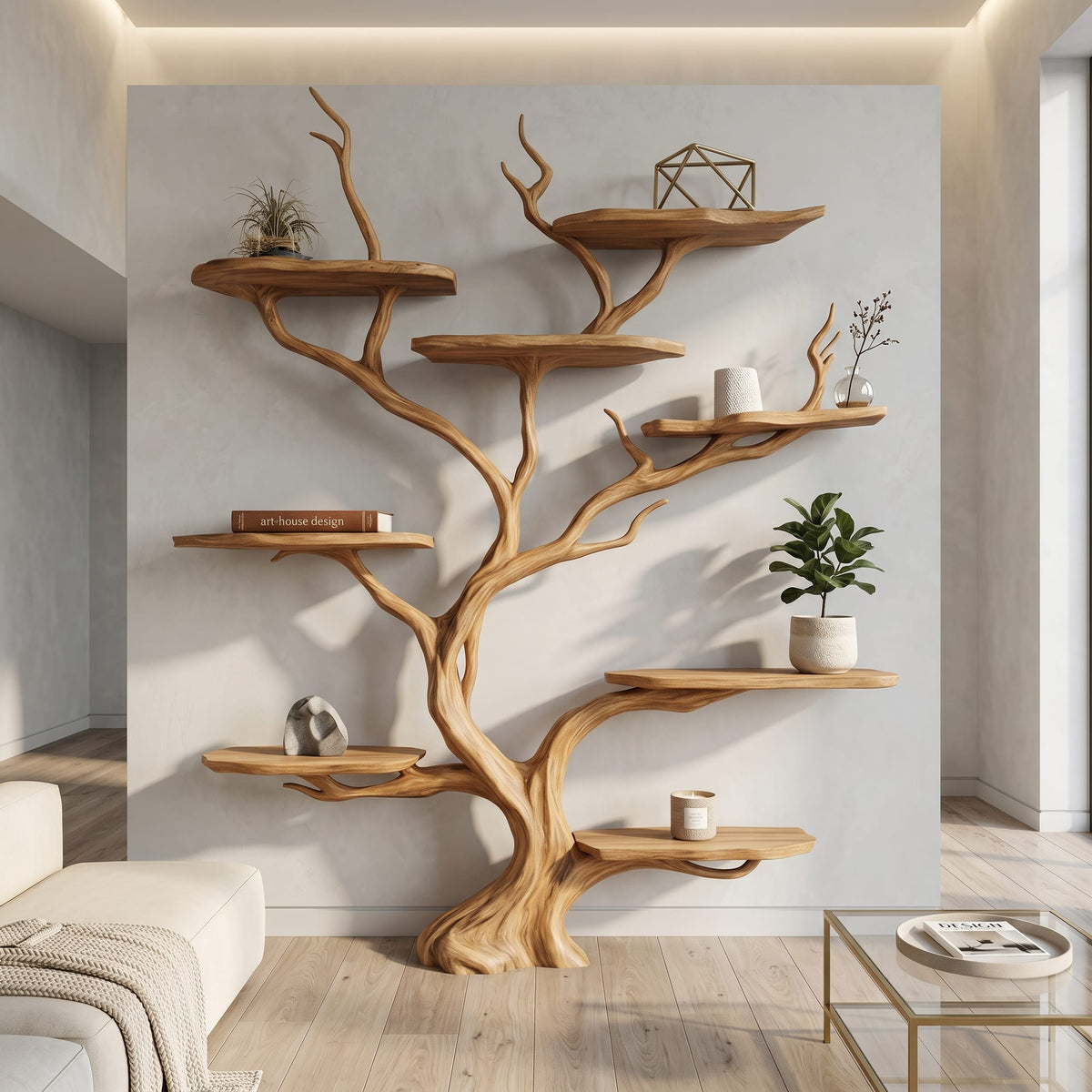 Wall Mounted Tree Shelf Natural Gift, solid wood, built to order