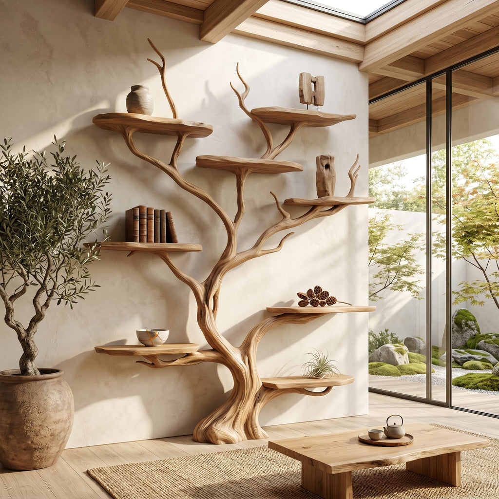 Wall Mounted Tree Shelf Natural Gift, solid wood, built to order
