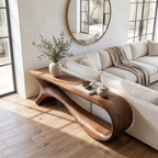 Mid Century Curved Console Table Modern Hallway Living, solid wood, built to order, view 2