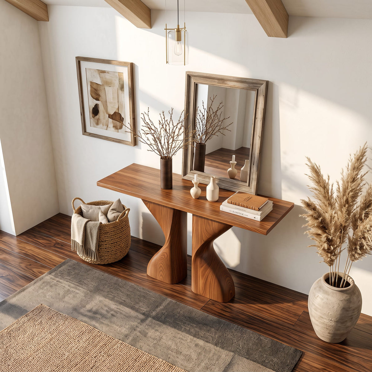 Midcentury Console Table Living Room, solid wood, built to order