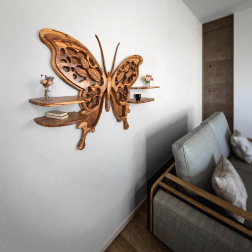 Rustic Butterfly Wall Shelf, solid wood, built to order