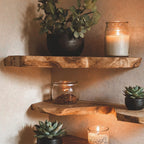 Live Edge Corner Bookshelf Decorations Wall, solid wood, built to order