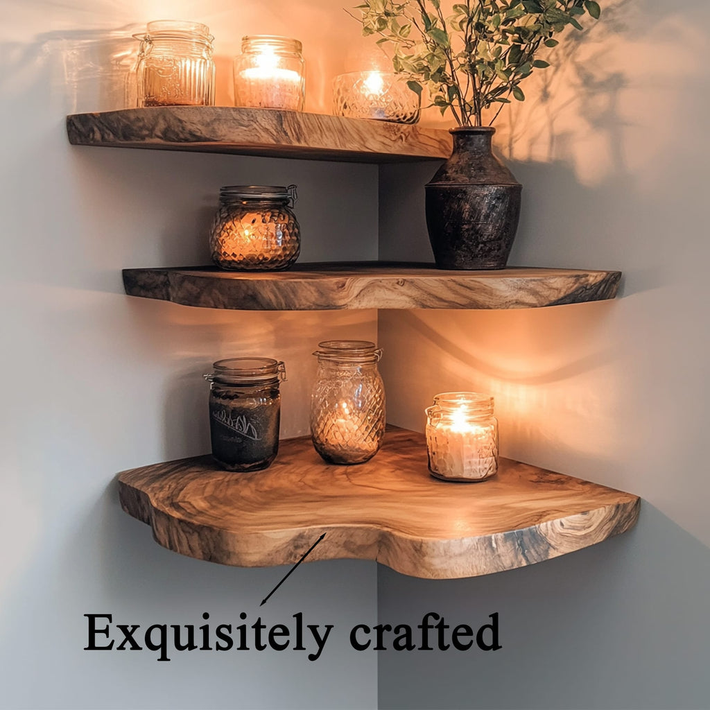 Walnut Wood Shelving Unit Corner Floating Shelf, solid wood, built to order