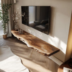 Live Edge Solid Floating TV Console Organic Living Room Interior, solid wood, built to order