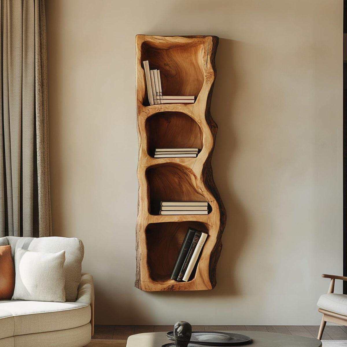 Organic Sculptural Statement Wall Shelf, solid wood, built to order