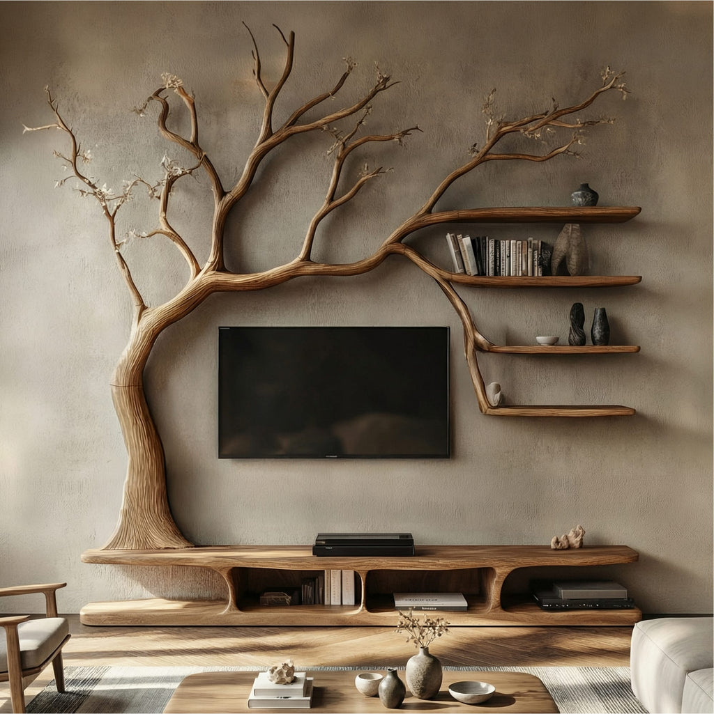 Rustic Tree TV Cabinet, solid wood, built to order
