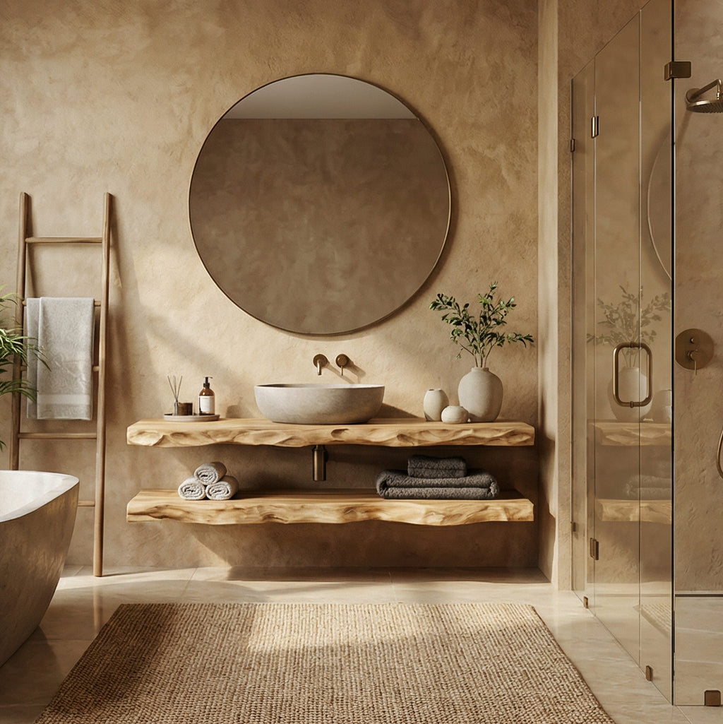 Mediterranean Floating Bathroom Vanity, solid wood, built to order