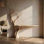 Rustic Console Table Sculpted Tree Hallway Entrance, solid wood, built to order