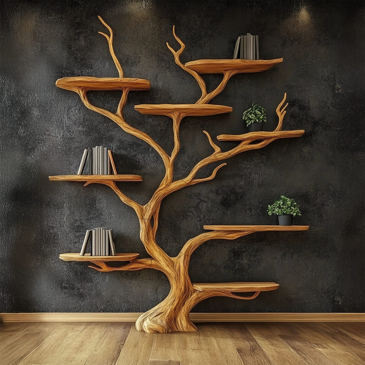 Wall Mounted Tree Shelf Natural Gift, solid wood, built to order