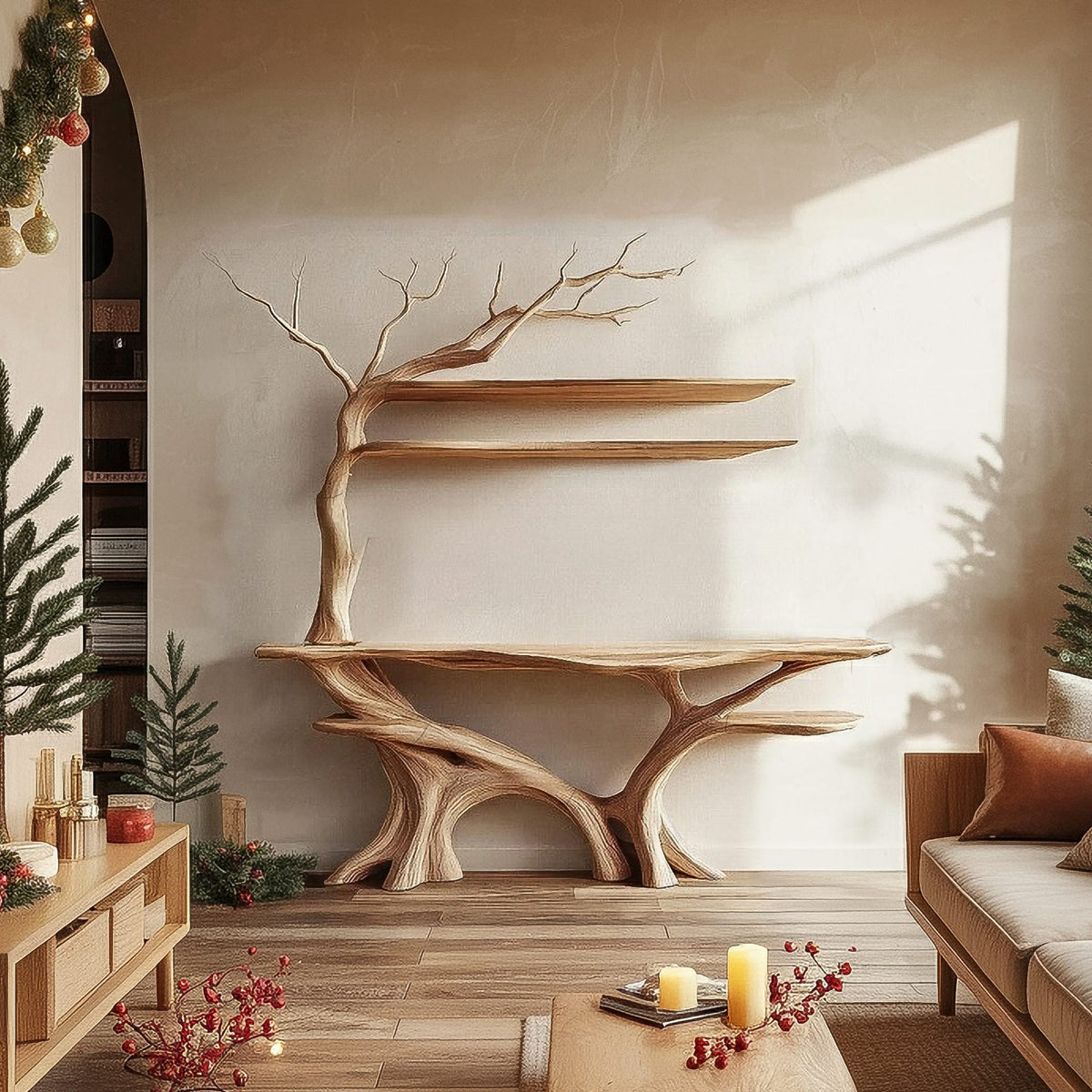 Sculptural Solid Base Console Table