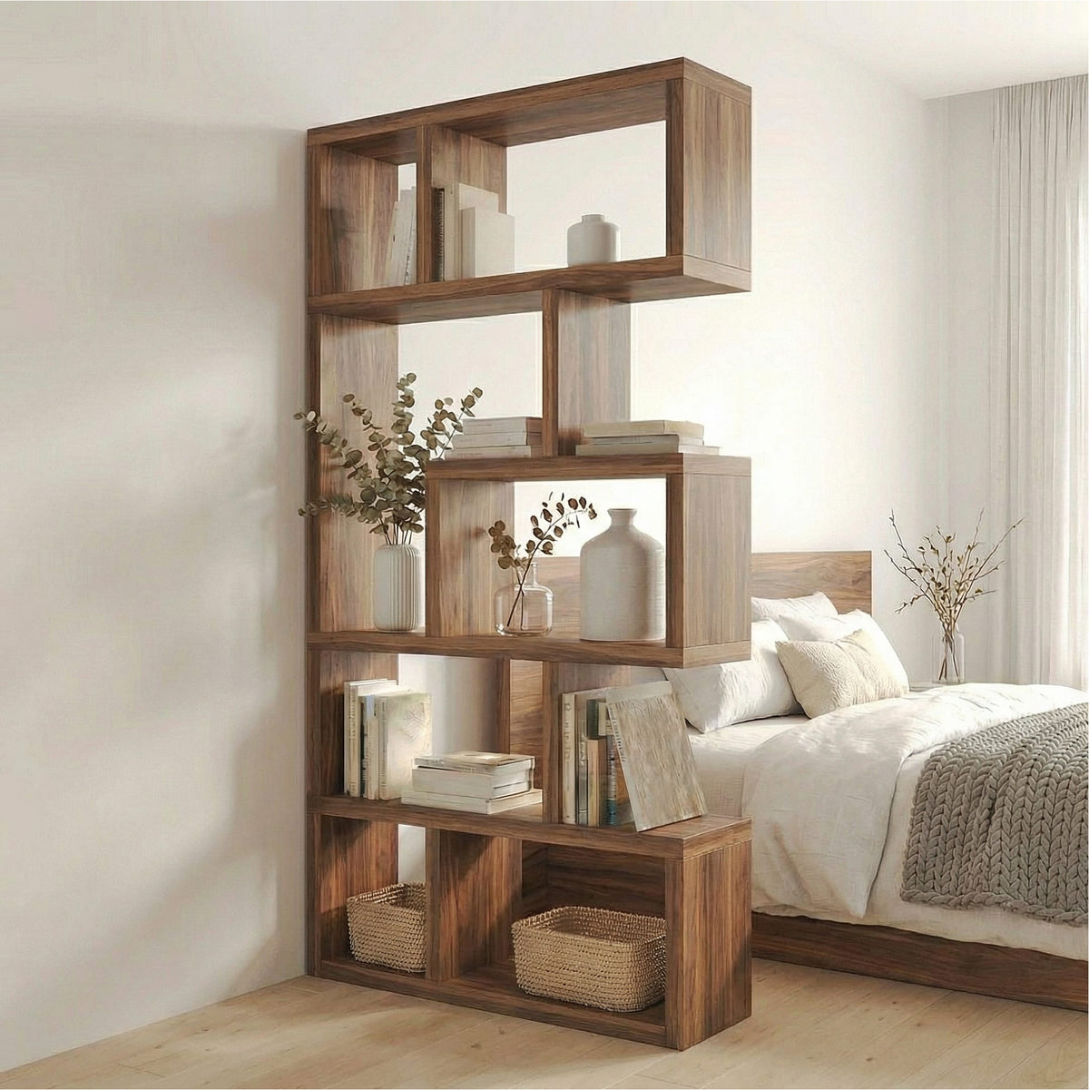 Mid Century Freestanding Room Divider Bookshelf, solid wood, built to order