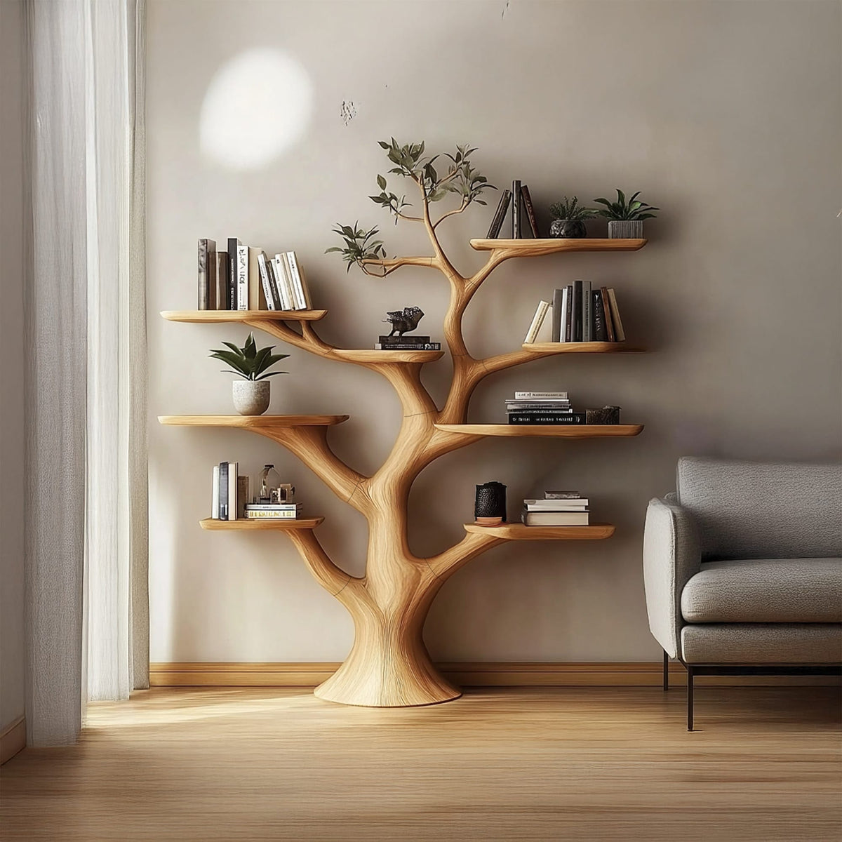 Walnut Floating Tree Bookshelf
