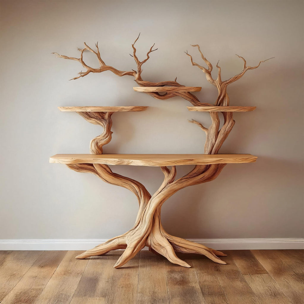 Tree Bookshelf Table Solid Nature Style Gift, solid wood, built to order