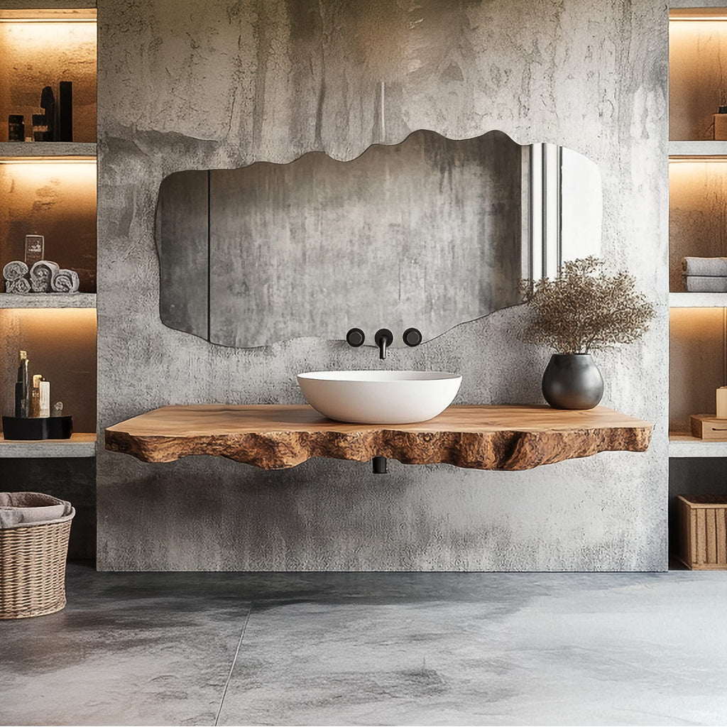 Rustic Bathroom Vanity Shelf Organic Edge Bathroom Furniture, solid wood, built to order