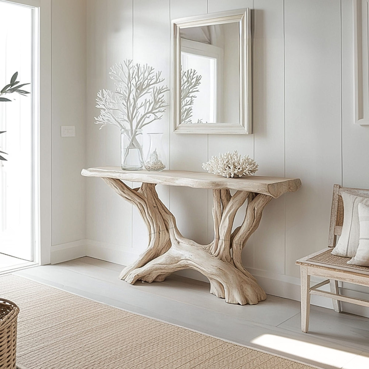 Coastal Organic Console Table Living Room and Entryway, solid wood, built to order