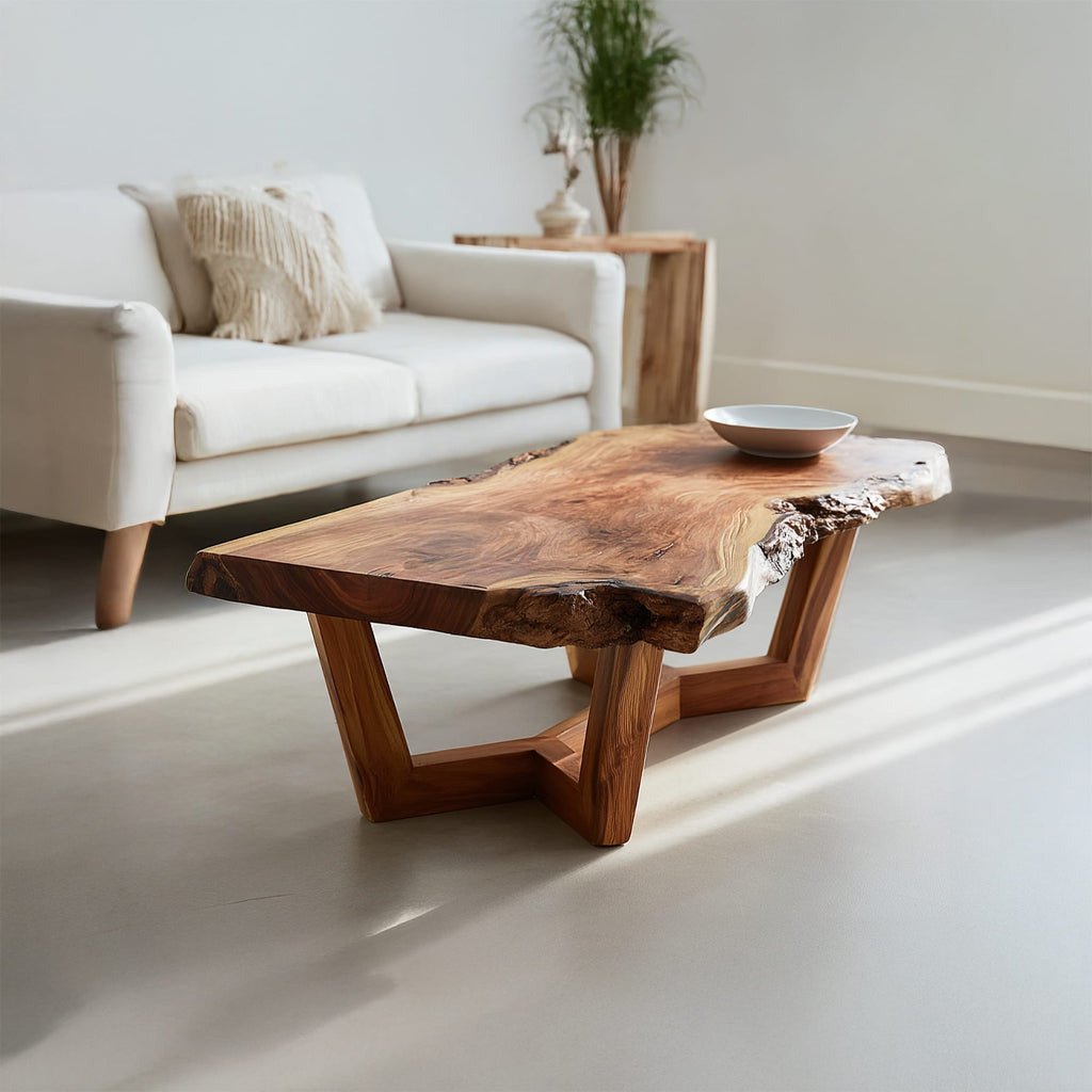 Mid Century Live Edge Coffee Table Living Room, solid wood, built to order