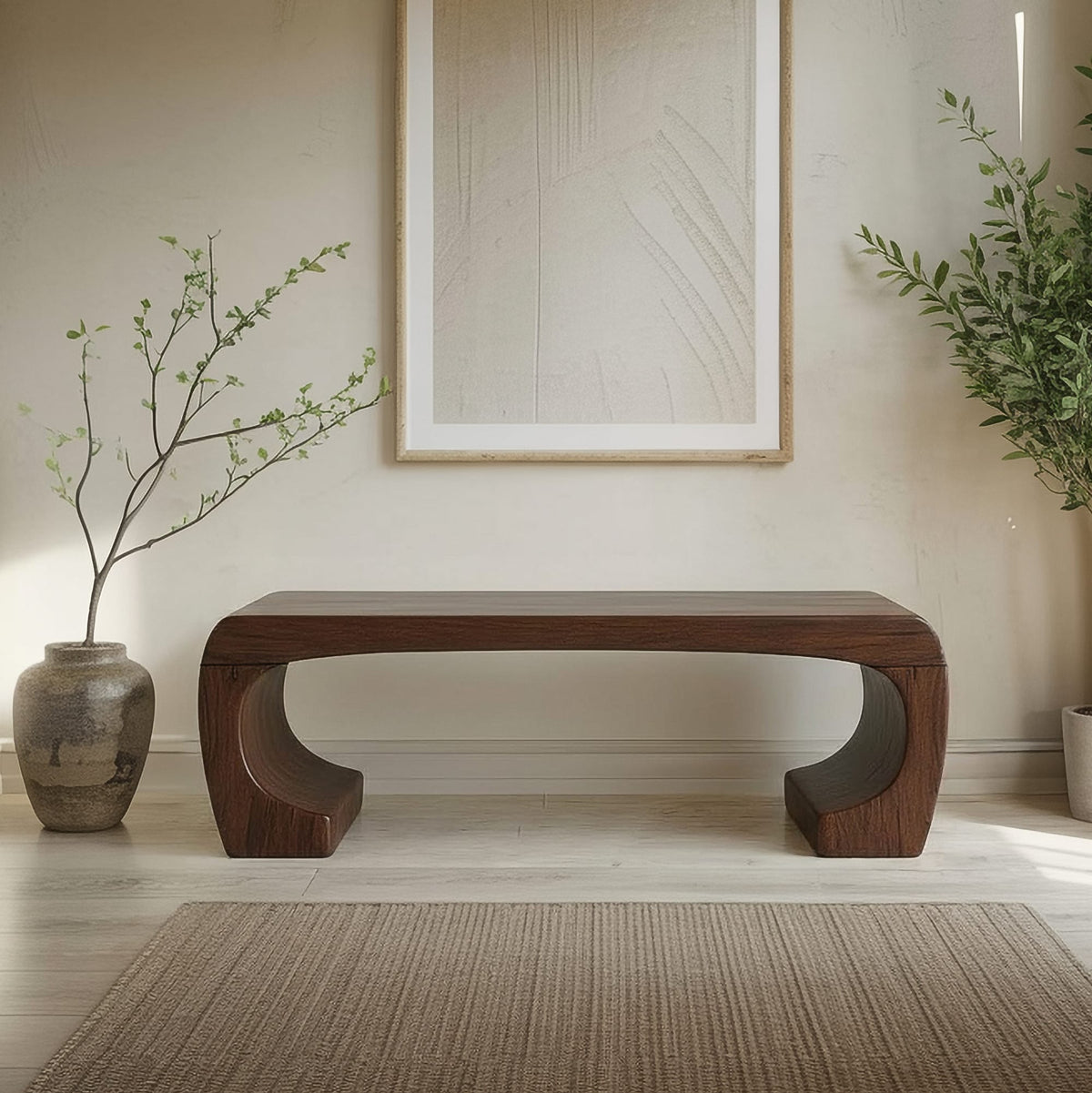 Mid Century Sculptural Bench, solid wood, built to order