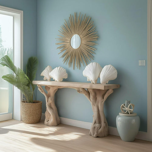 Beach Inspired Wooden Console Table Tree Form Design, solid wood, built to order