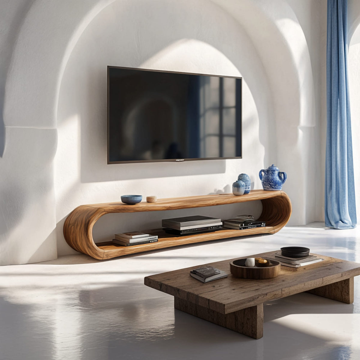 Mediterranean Organic TV Stand Living Room and Bedroom, solid wood, built to order