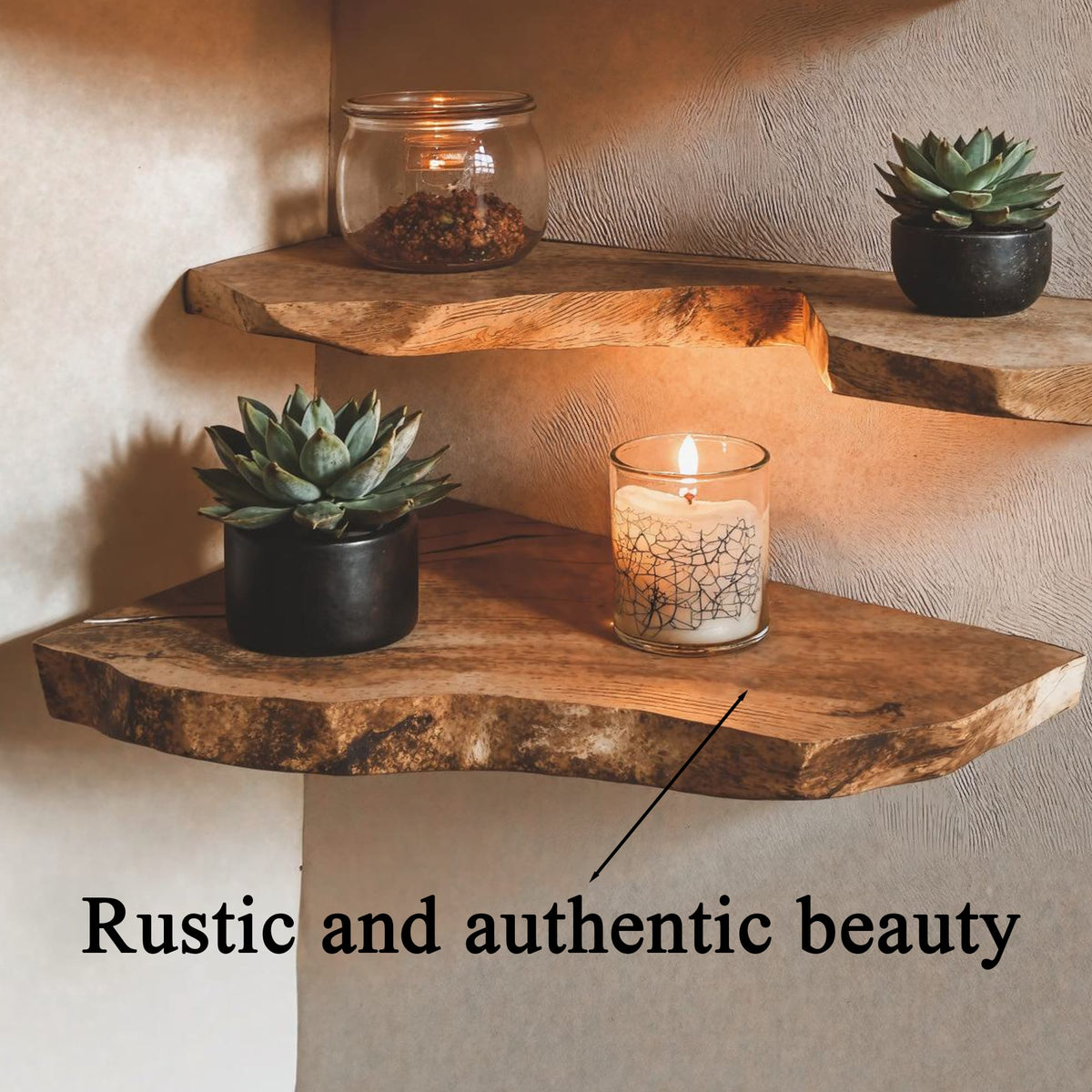 Live Edge Corner Bookshelf Decorations Wall, solid wood, built to order