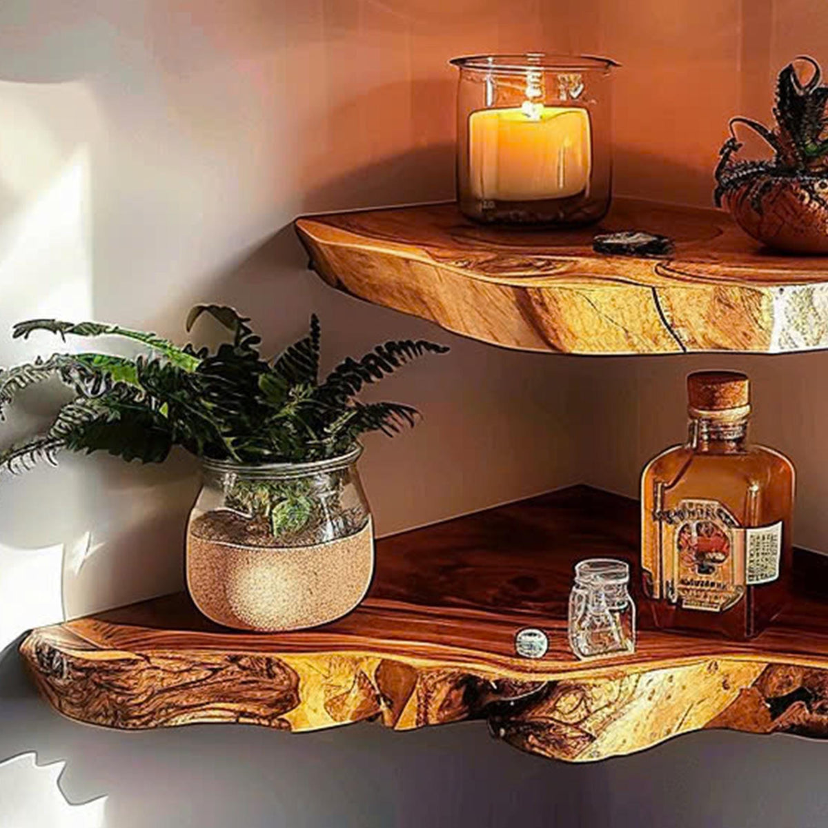 Floating Shelf Corner Bookshelf Decorations, solid wood, built to order
